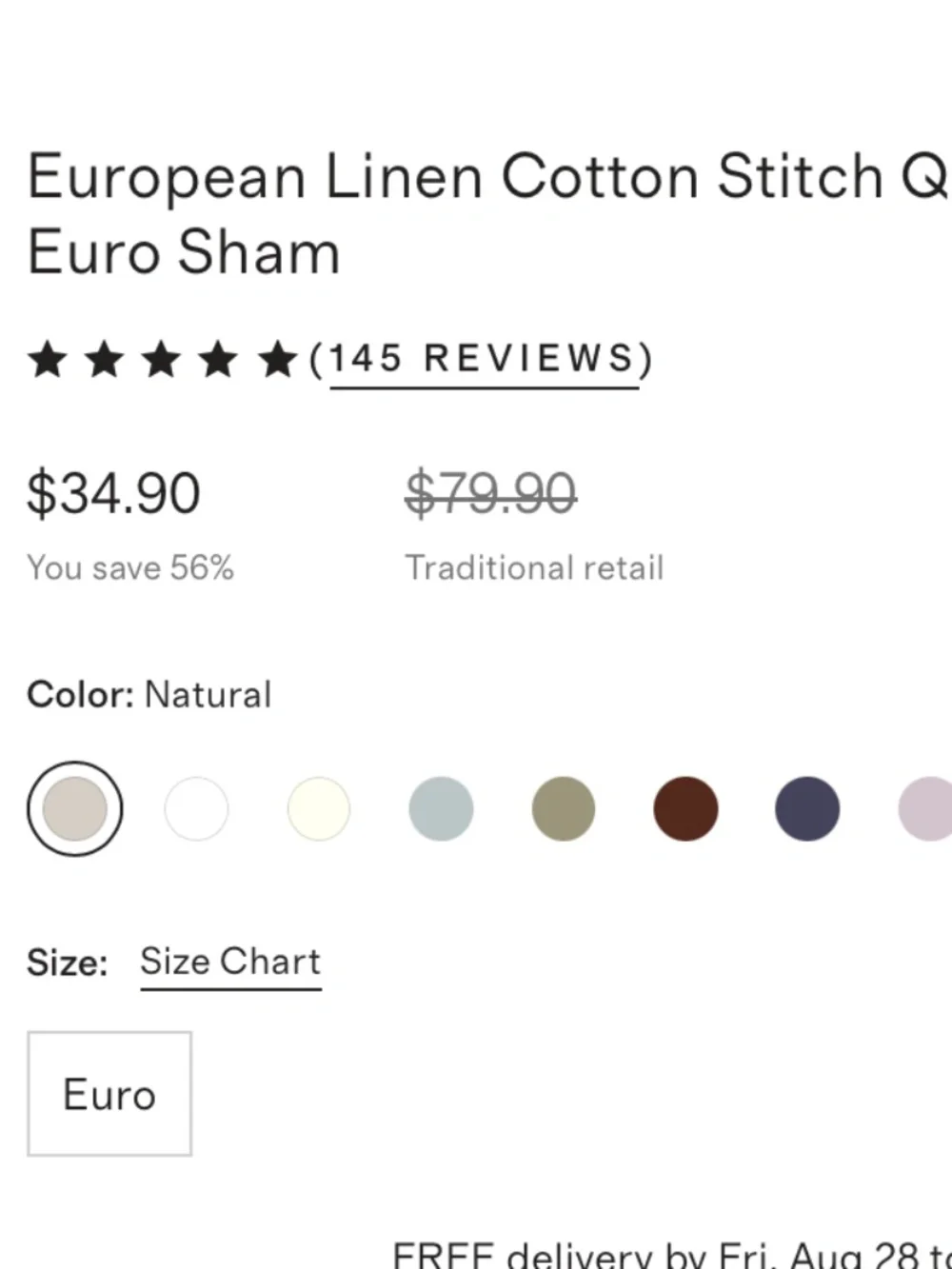 European Linen Cotton Stitch Quilted Euro Sham Natural